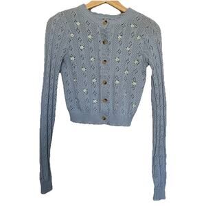 Sky & Sparrow Cropped Cardigan Knit Coquette Floral Embroidery Cottagecore Small